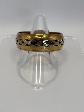 Vintage Brass Gold Tone Filigree Open Cutout Design Wide Bangle Bracelet